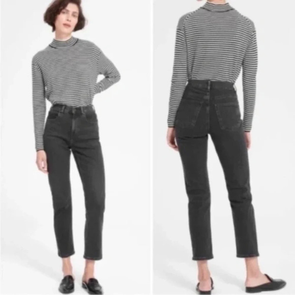 Everlane Denim - Everlane Jeans Ankle High Waisted Straight Leg Denim Black Size 28